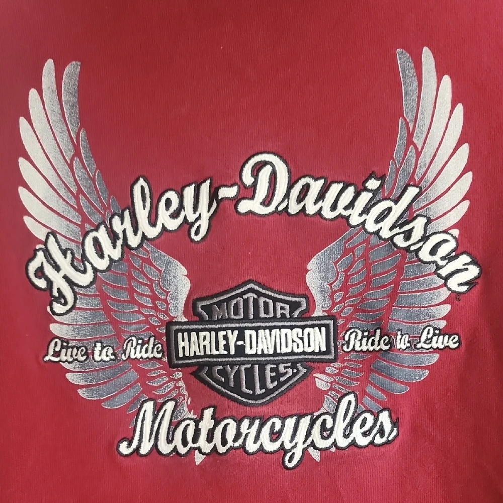 Harley-Davidson Women’s Small Red Black Zip Hoodie Jacket Vintage Biker Y2K - Picture 9 of 9